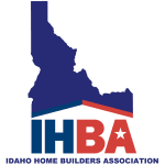 Idaho Home Builders Association logo with state outline, red and blue text, and star accent.