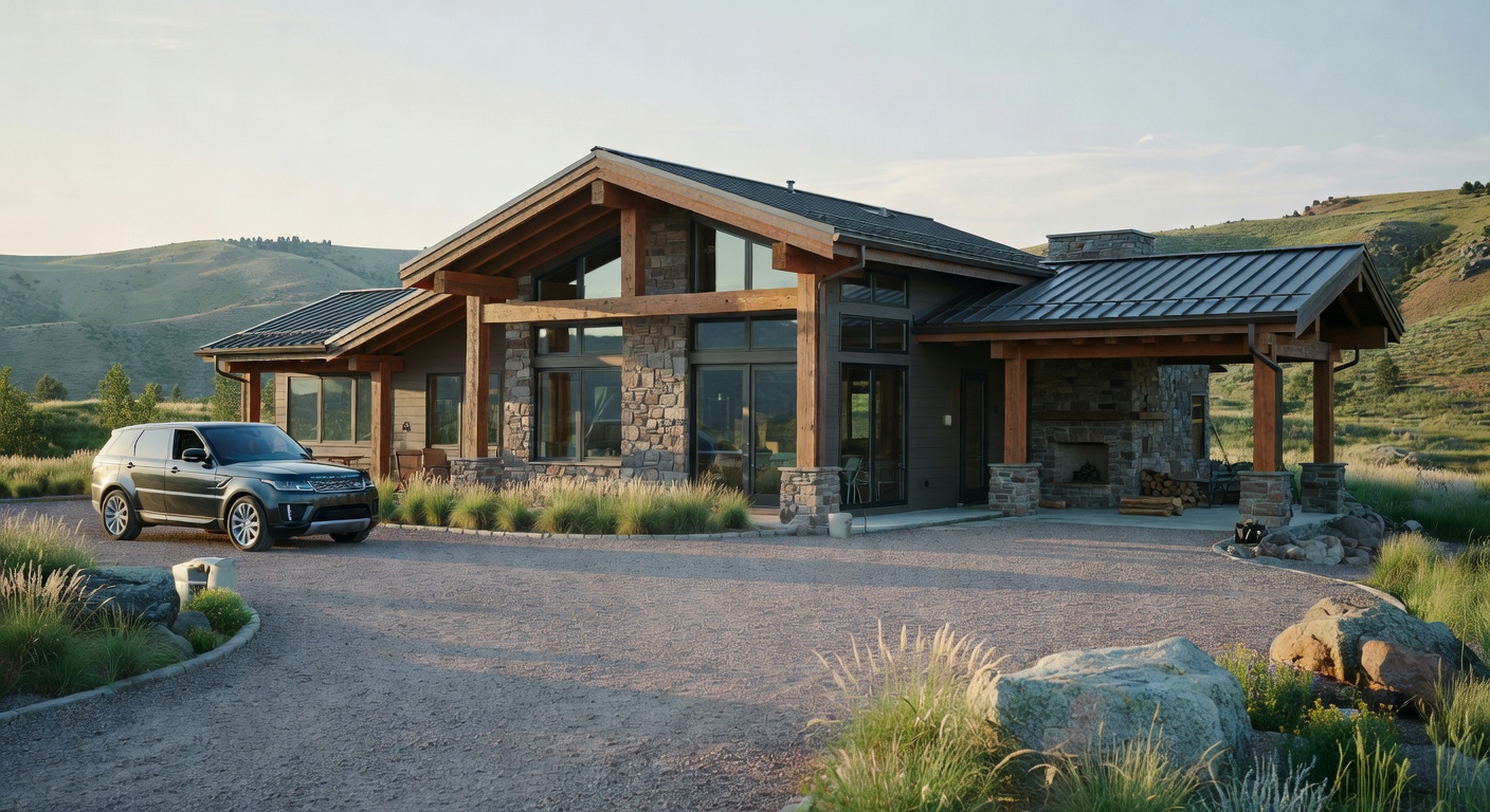 Completed mountain modern custom home in Eagle Idaho